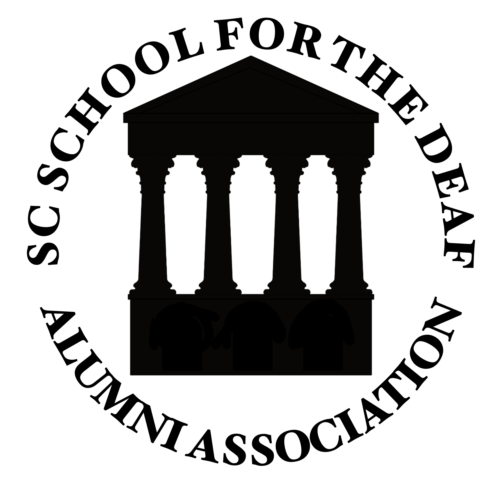 Round button logo of the historic Walker Hall with circular text "SC School for the Deaf Alumni Association"