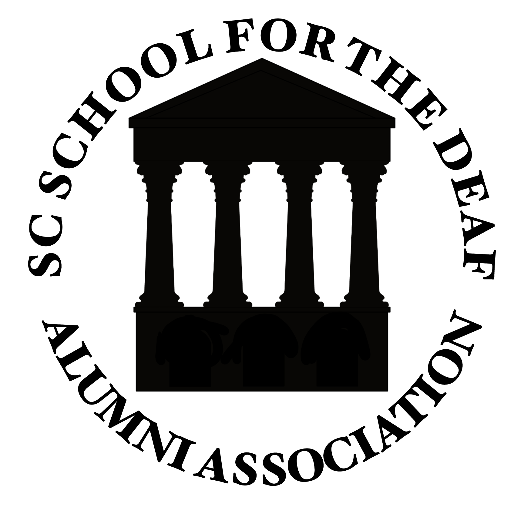 Round button logo of the historic Walker Hall with circular text "SC School for the Deaf Alumni Association"